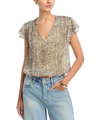 Ramy Brook Teresa Flutter Sleeve Top In Olive Combo
