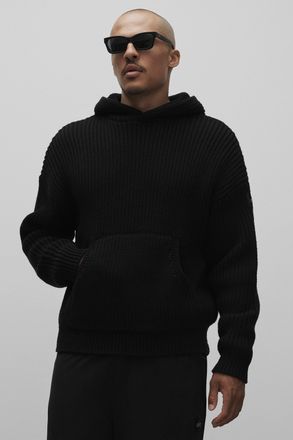 Alo | Chunky Knit Rewind Hoodie in Black, Size: Medium