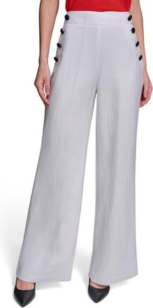 Karl Lagerfeld Linen Blend Sailor Pants in Soft White at Nordstrom, Size 10