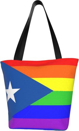 AOOEDM Puerto Rico Rainbow Flag Gay Pride Tote Bag Women Capacity Shoulder Grocery Shopping Bags