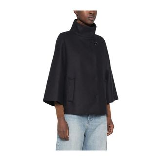 Fay Jassen, Dames, Blauw, M, Wol, Wolden Cape met Haaksluiting
