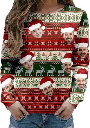 Generic Personalised Xmas Jumper for Men Women, Funny Custom Christmas Jumper with Face Photo Design Own Christmas Jumpers Personalised Sweatshirt Customized 