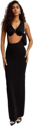 Jean Paul Gaultier Elegante Zwarte Maxi Jurk V-Hals - Dames - Feestkleedjes - Zwart - S - Kleedjes