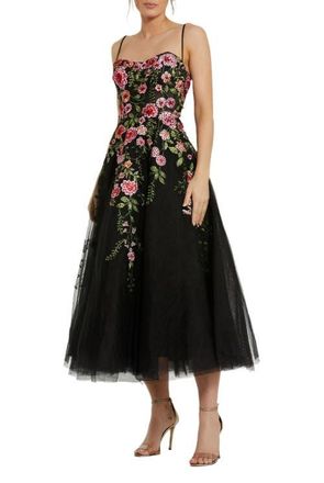 Mac Duggal Womens Bustier Embroidered Floral A-Line Dress in Black Multi at Nordstrom, Size 10