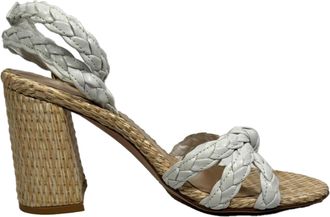 Gianvito Rossi Pre-owned Womens 85 Woven Raffia Sandals in White Leather - Size 37.5 EU/IT