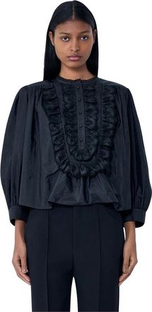 Chlo&eacute; Blouse met ruches - Dames - Blouses - Zwart - S - Overhemden