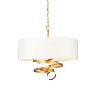 Loops Gold Leaf Ribbon Ceiling Pendant Light & Ivory Shade 3 Bulb Hanging Lamp Fitting