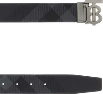 Burberry Mens Plaque Belt Gray Polyurethane Polyester Cotton