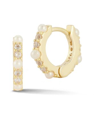 Sphera Milano 14K Over Silver 2Mmmm Pearl Cz Huggie Earrings