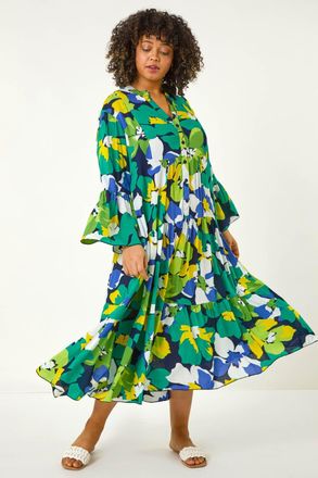 Roman Floral Print Tiered Dress