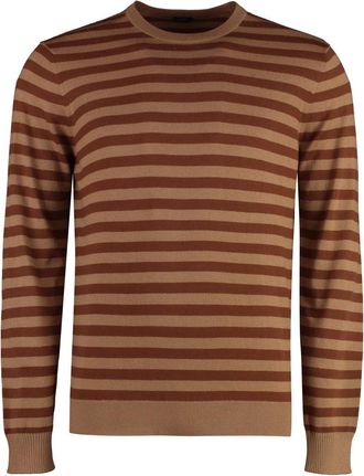 Malo Gestreepte Cashmere Trui - Heren - Cashmere truien - Bruin - XL - Kasjmier - Truien & Vesten