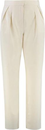 Max Mara High-Waisted Geplooide Tailored Broek - Dames - Broeken - Wit - M - Leer - Broeken