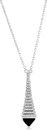 Suzy Levian Sterling Silver Pave White Cubic Zirconia Blue Enamel Eiffel Tower Paris Pendant