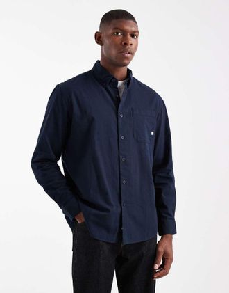 Farah Netherton - Camicia in tessuto a coste blu navy a maniche lunghe