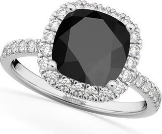 Allurez Cushion Cut Halo Black Onyx & Diamond Engagement Ring 14k in 3.11Ct/white Gold at Nordstrom, Size 6.5
