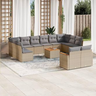 vidaXL Juego De Sof&aacute;s Jard&iacute;n Con Cojines Beige Mezcla 13 Pzas Rat&aacute;n Pe Vidaxl