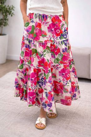 THML Clothing Floral Print Long Skirt In Multi
