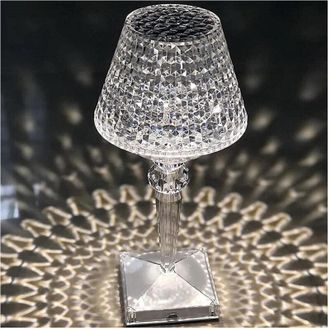 Trade Shop Trade Shop - L&aacute;mpara De Mesa En El Tacto Recargable De Cristal De Wirewed Con 3 V&iacute;as 28x12cm