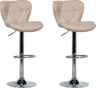 Beliani Conjunto De Taburetes De Bar En Piel Sint&eacute;tica Beige Giratorio Altura Ajustable Estilo Moderno Valetta