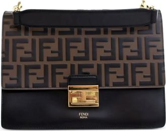 Fendi 2010-2025 medium FF 1974 Kan U leren tas met handvat en reliëf - Zwart