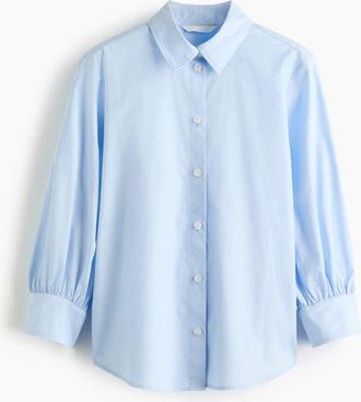 H&M Balloon-sleeved Cotton Shirt in Light Blue at Nordstrom, Size X-Small