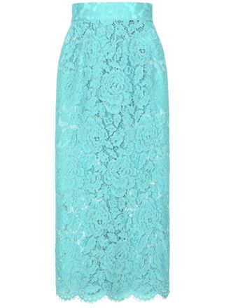 Dolce & Gabbana floral-lace high-waisted midi skirt - Blue