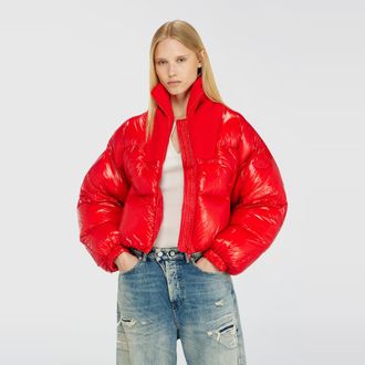 Diesel Down puffer jacket in ripstop with knitted collar - Winter Jackets - Woman - Red