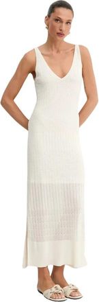 HUGO BOSS Beige Maxi Jurk- Figuurvolle Elegantie - Dames - Zomerkleedjes - Wit - S - Kleedjes