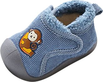 Generic Baby Boys Girls First Walking Shoes 0-18 Months Infant First Walking Soft Sole Anti-Slip Casual Flat Crib Shoes Winter Warm Slippers Prewalker (Navy, 
