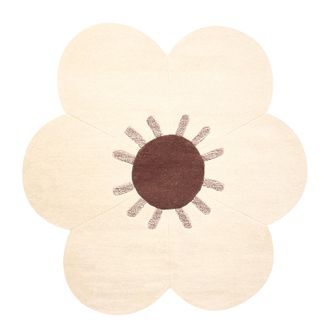 Beliani Alfombra De Lana Con Dise&ntilde;o Floral Forma De Flor Tejida A Mano 140 Cm Beige Manali