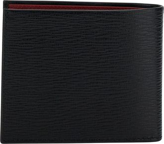 Ferragamo Mens Wallet Revival Hammered Leather, Black Calf Leather