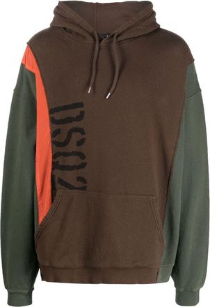 Dsquared2 colour-blocked logo-print hoodie - men - Cotton/Polyamide - M - Brown
