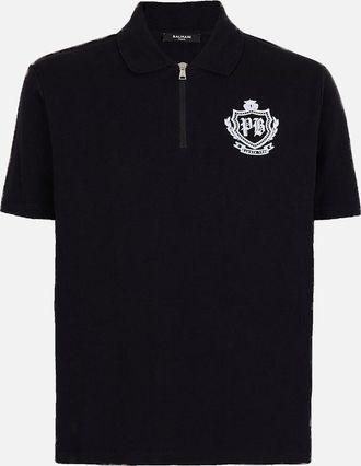 Balmain Mens College Emblem Polo Black - Size: 42