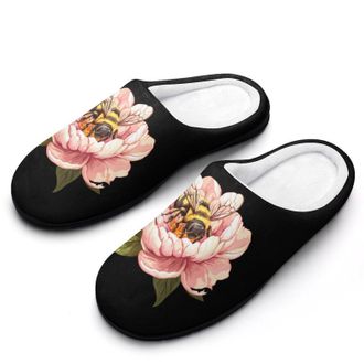 Generic Bees Flowers Womens Slippers Warm House Slippers Indoor House Shoes with Anti-Skid Rubber Sole