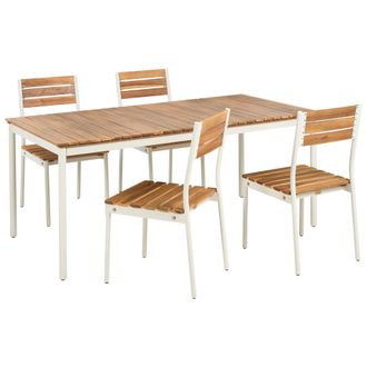 Beliani Mesa De Comedor De Jard&iacute;n Moderna Con 4 Sillas De Madera De Acacia Con Listones Y Estructura De Metal Marr&oacute;n Corricella