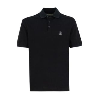 Brunello Cucinelli Polo Shirts, male, Black, 2XL, Logo Piqué Polo Shirt