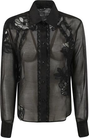 Ermanno Scervino Zwarte Geborduurde Overhemd - Dames - Overhemden - Zwart - 2XS - Katoen - Overhemden