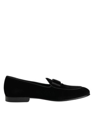 Dolce & Gabbana Black Velvet Loafers Formal Men Dress Mens Shoes