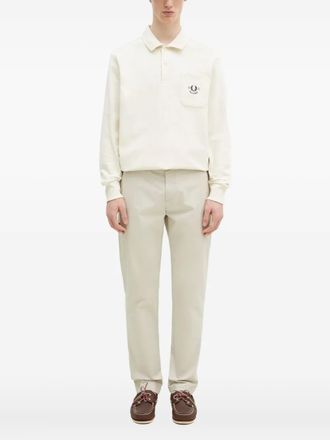 Fred Perry Poloshirt met geborduurde zak en lange mouwen - Wit