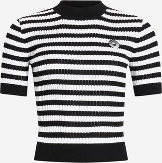 Patou Womens Cotton Sweater With Striped Pattern White-Black White/black