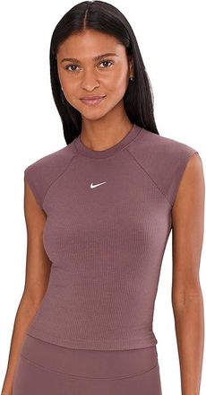 Nike Sportswear Chill Knit Rib Short Sleeve Top Womens Workout Tattoo/Sail : 2XL (US 20-22), Polyester/Spandex