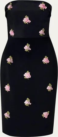 Carolina Herrera Strapless Floral Embroidered Sheath Dress
