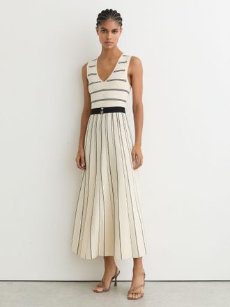 Reiss Sleeveless Stripe Knitted Midi Dress, XL