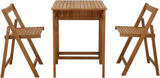 Miliboo Conjunto De 2 Sillas Plegables Y 1 Mesa De Balc&oacute;n Abatible Con Almacenaje De Madera Maciza Prado