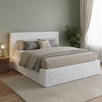Dmora Dmora - Cama Matrimonial Dberish, Juego De Cabecero En Ecopiel Con Base Ortop&eacute;dica Y Cenefa, 100% Made In Italy, Con Colch&oacute;n Incluido, Cm 160x190, Bla