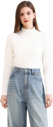 Power Flower Womens Thermal Long Sleeve Top - Mock Neck, Fleece-Lined Base Layer Shirt, Soft and Warm Thermal Underwear (LY137-White, L-XL)