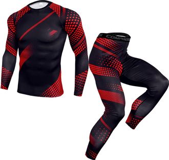 Generic Athletics Compression Tights for Adult 3D Printed Sports Running Quick Dry Sportswear Sets Mens Long Sleeve Skin Fit Base Layer Top + Compression Legg