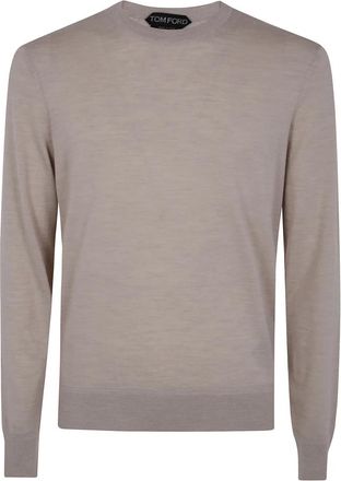 Tom Ford Fijngebreide Pure Wol Ronde Hals - Heren - Ronde hals truien - Beige - XL - Wol - Truien & Vesten