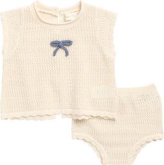 Rylee + Cru Scallop Knit Top & Bloomers Set in Natural at Nordstrom, Size 12-18M