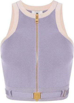 Elisabetta Franchi Tops, Dames, Paars, XS, Gebreide top met glanzende viscose banden